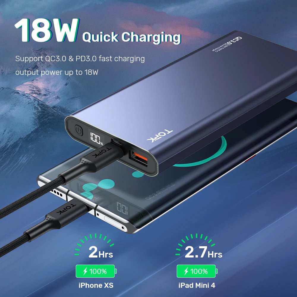 TOPK Quick Charging 10000mAh I1006P PD Powerbank Portable Mobile Charger Fast Charging Power Bank