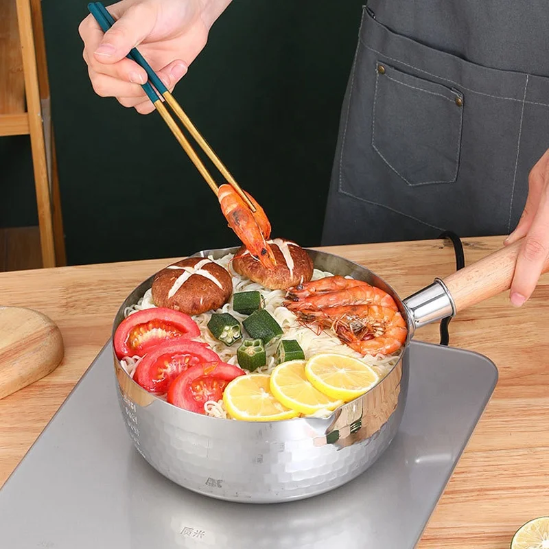 Food-graded and eco-friendly stainless steel snow pan with Japanese style for kitchen soup pot milk pot