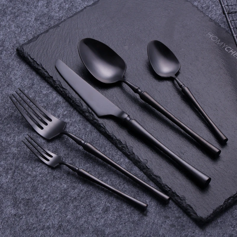 Luxury black fashionable wedding party stainless steel flatware set stainless steel kitchen cutlery