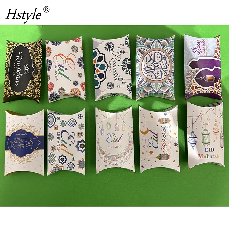 Newest 10pcs/set Eid Mubarak Ramadan Kareem Pillow Shape Paper Box for Candy Chocolate Small Gifts Party Favors Supplies HS1314