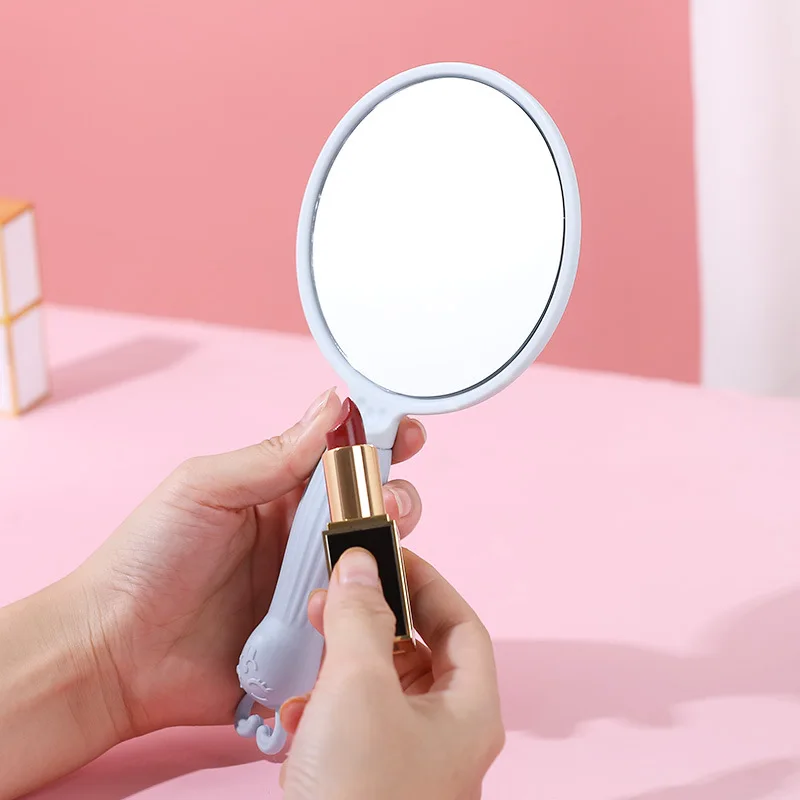 Cartoon Portable Vanity Mirror With Handle Student Make-up Outdoor Handheld HD Small Mirror Dorm Lighting Mirror