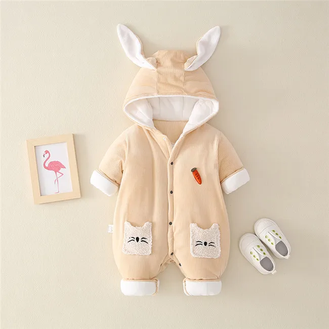 
SE6322 Boutique Custom Hooded Long Sleeve girl Toddler Clothes Boys Warm Wear Baby Rompers Winter 