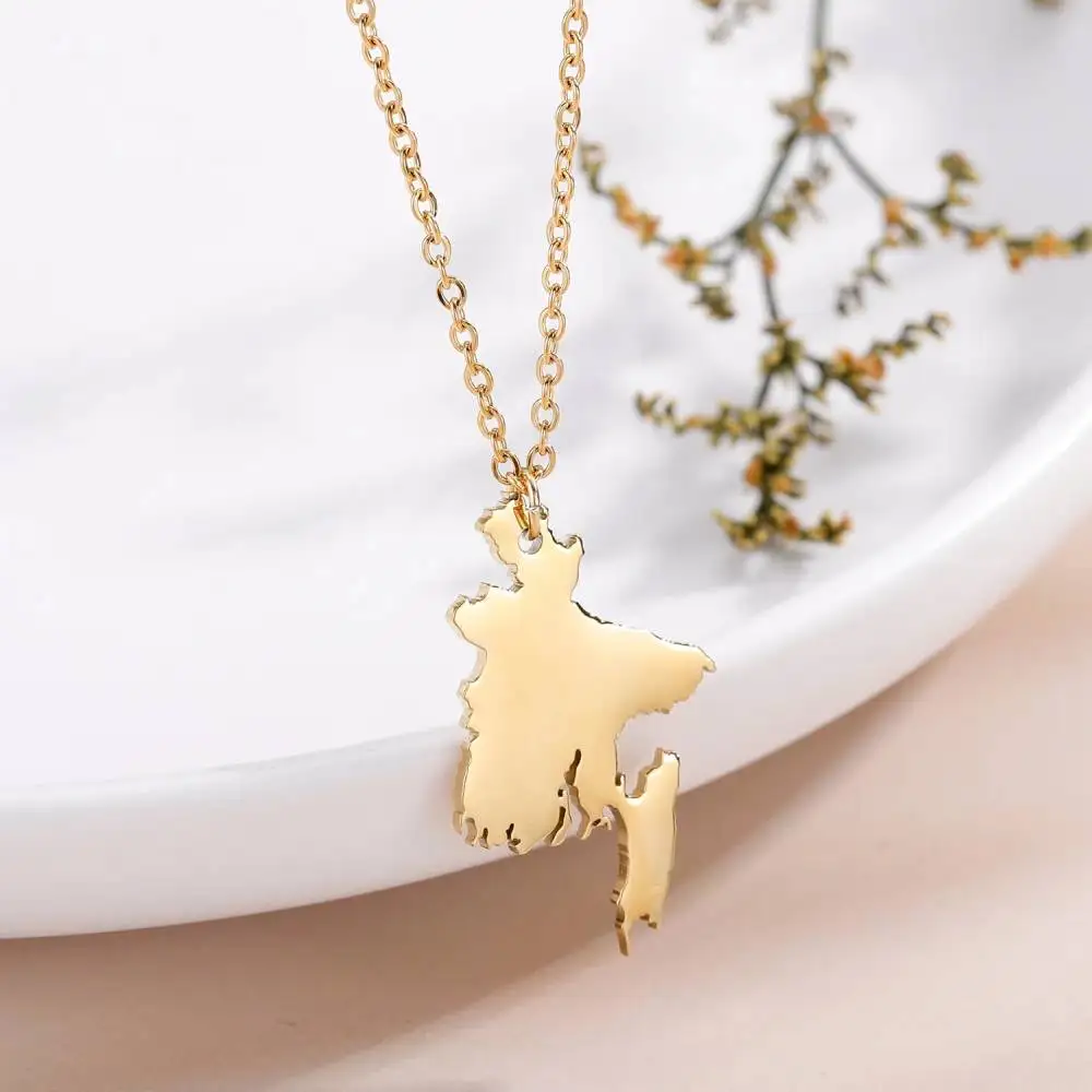 wholesale fashion jewelry custom stainless steel country map necklaces Bangladesh country map pendant necklace for men women