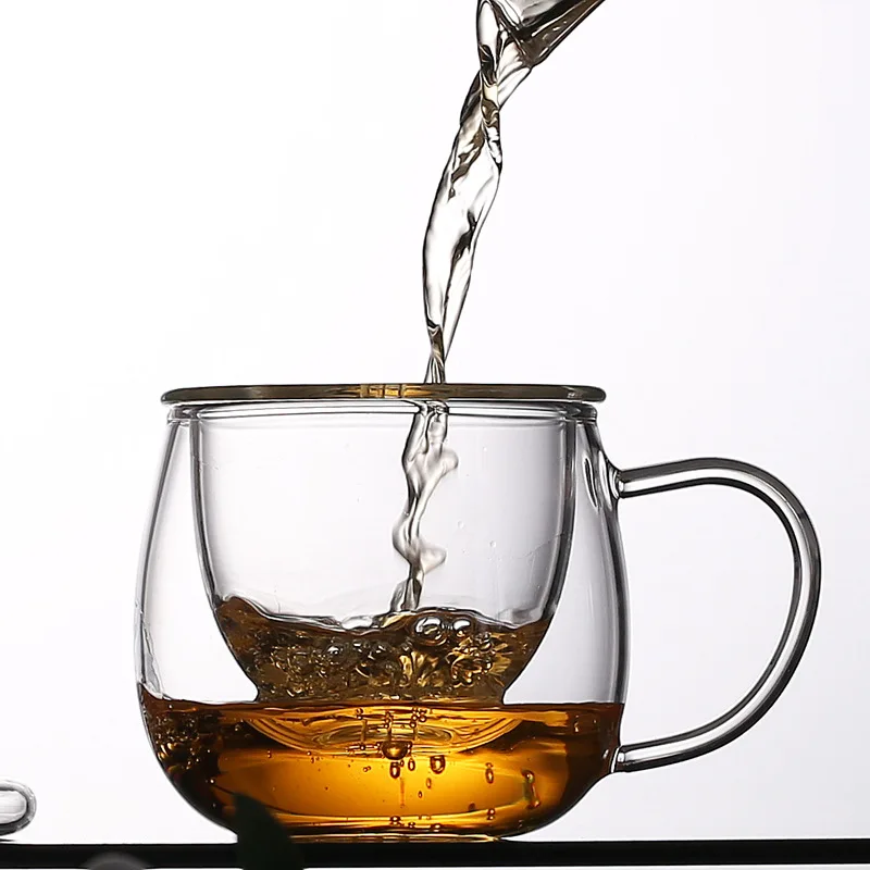 350ml glass tea cup Wholesale tea cup with strainer clear glass infuser mug reusable cups