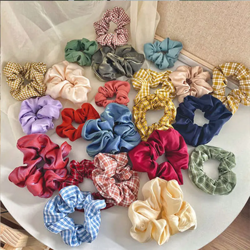 Plaid cloth large intestine hair circle, Korean Plaid fat intestine circle, girl ball head rubber band