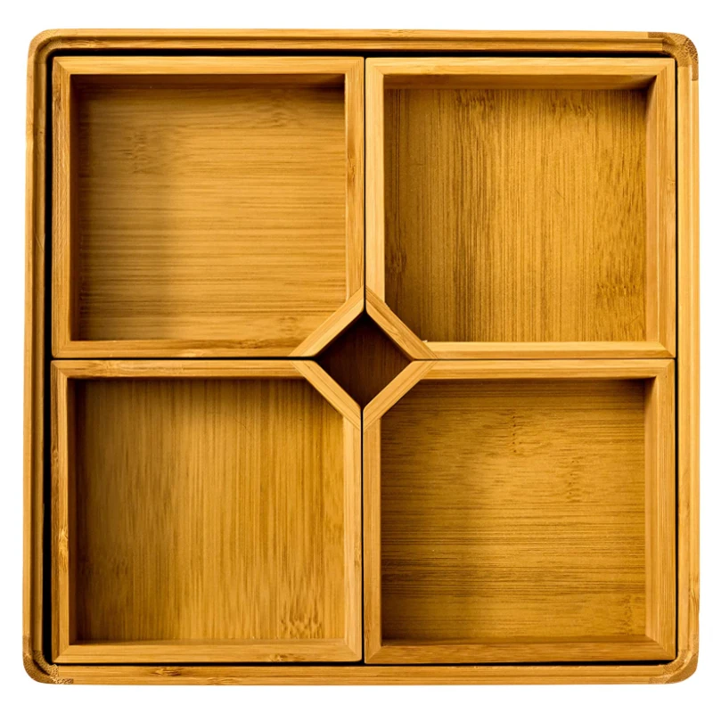 Wholesale Modern Styles Wooden Serving Platter Wooden Bamboo Divided Serving Tray with Lid