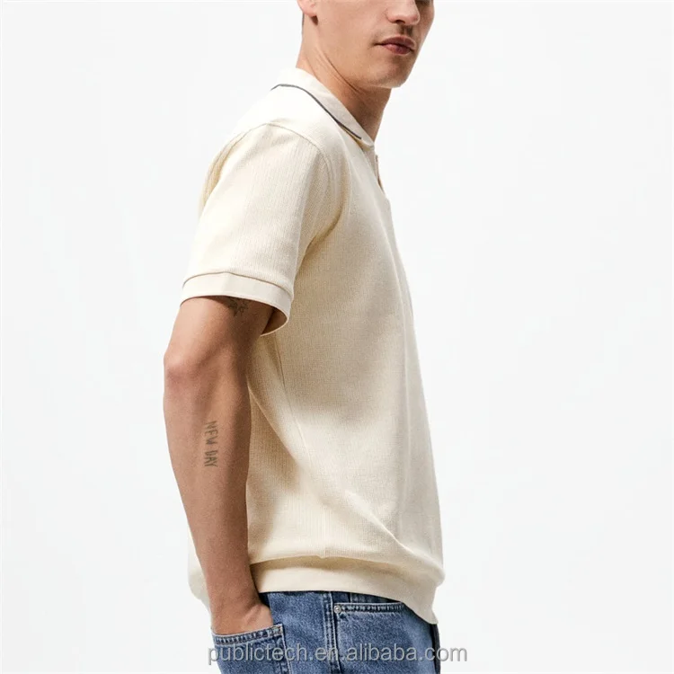 OEM Custom High Quality 100% Cotton Collared Summer Casual Oversize Textured Polo T-Shirt For Men