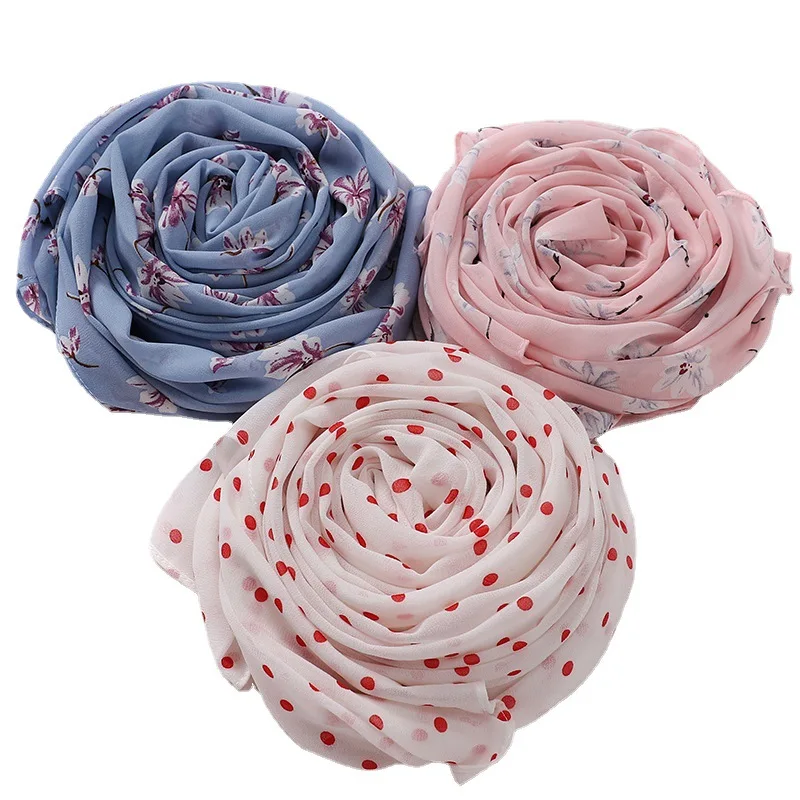 Шифоновая шаль с цветочным принтом, мусульманский цветочный хиджаб, головной платок, женские головные повязки, шифоновые женские цветочные шарфы