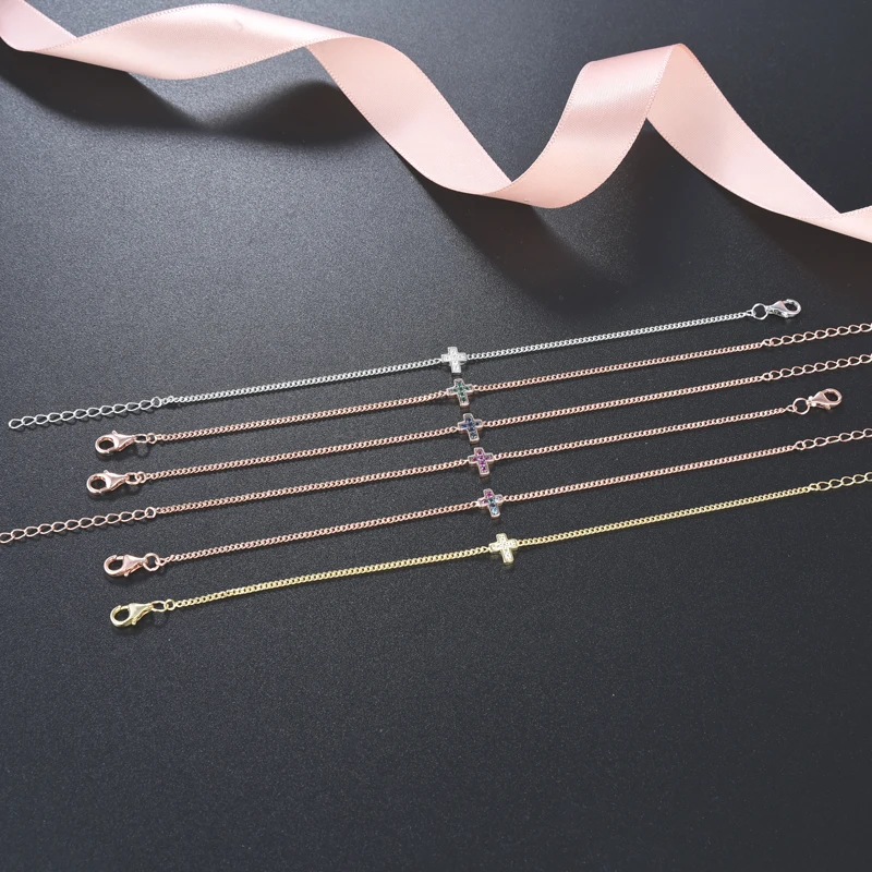 925 sterling silver cross/heart/star/clover black plated dainty small bracelet for gifts