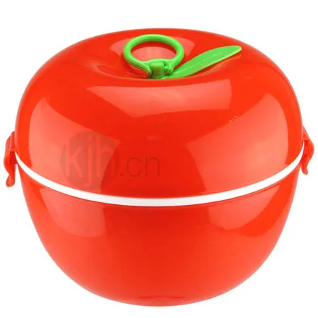 KJH Live 600ML BPA Free Portable Plastic Apple Shape Lunch Box Food Containers With Spoon For Kids