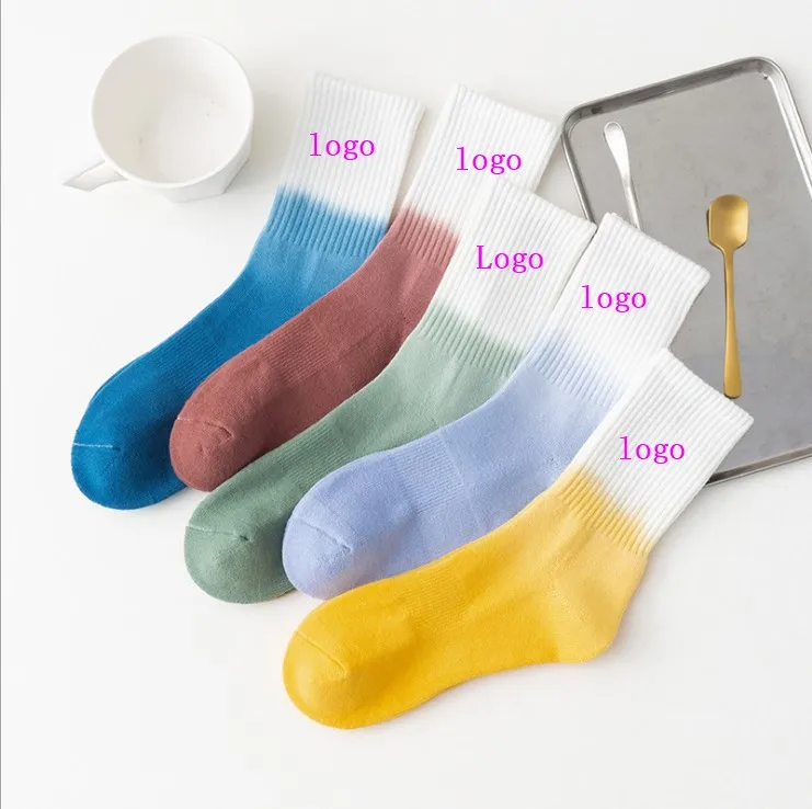 Gradient Tie Dye Socks Athletic Casual Moisture Wicking Breathable Unisex Funny Fashion Colorful Tie Dye Crew custom logo socks