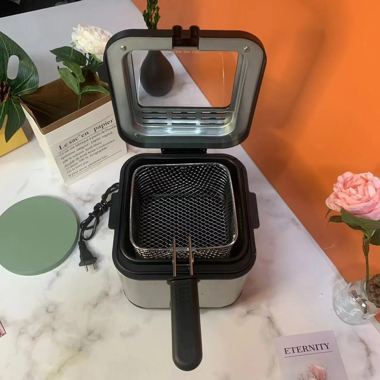 Household electric fryer large capacity fried chicken and french fries electric oil fryer snack stainless steel fryer