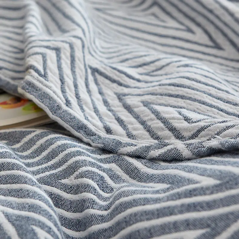 Cozy Soft Multilayer Gauze Blanket 100% Cotton Yarn Dyed Thin Quilt Summer Woolen blanket