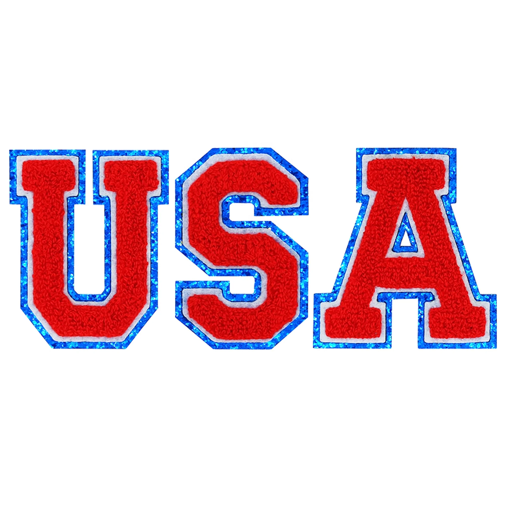 Custom Garment Accessories Embroidery Numbers Or Letter Patches Iron On Glitter Chenille Patches Usa For Clothing