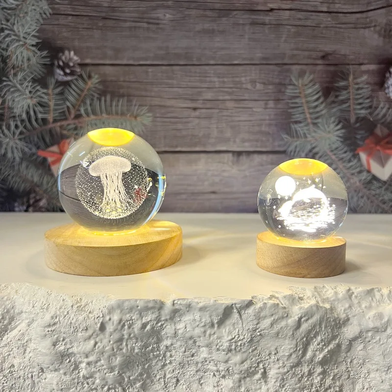 Hot Selling 6Cm 8Cm  Portable Design Laser 3D Carved High Quality Glass Balls 3d art crystal ball night lamp lights