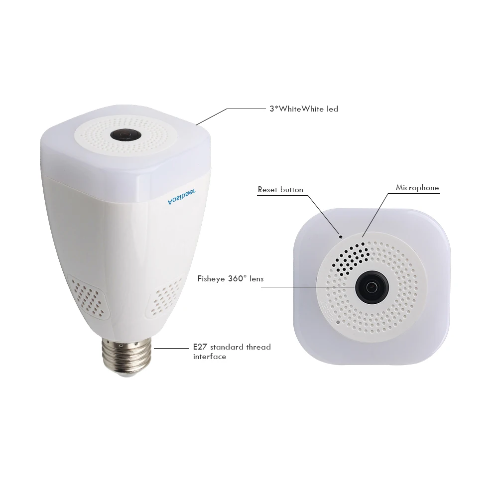 360 degree Wireless IP Camera hidden camera light bulb FishEye 3D VR Camera 3MP Panoramic cam