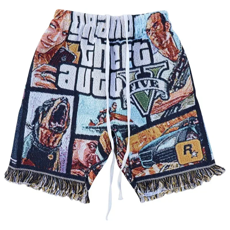 Wholesale Hip Hop Streetwear Blanket Shorts Custom  Cotton Jacquard Knit Woven Tapestry Shorts For Men