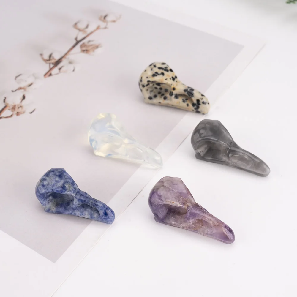 BZ JADE TIFA Factory Wholesale Luxury Crystal Crow Skulls Bird Statue Small Polished Gems Carving for Decor & Gift Model Mascot