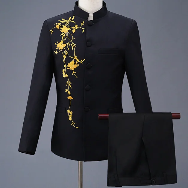 embroidered stand-up collar Chinese tunic suit