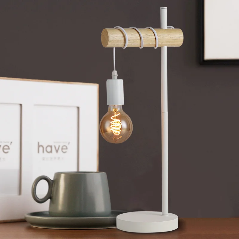 Creative wood desk lamp nostalgic office study iron pipe industry retro coffee bar decorative table lamp with E27 lamphoder