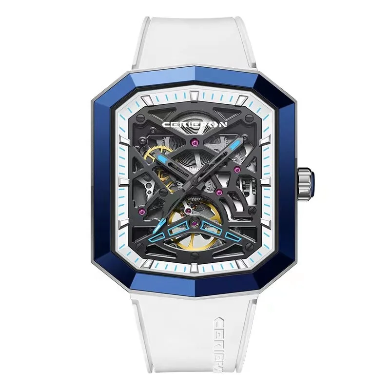 high quality oem classic stainless steel custom luxury real tourbillon automatic square skeleton watches waterproof timepieces