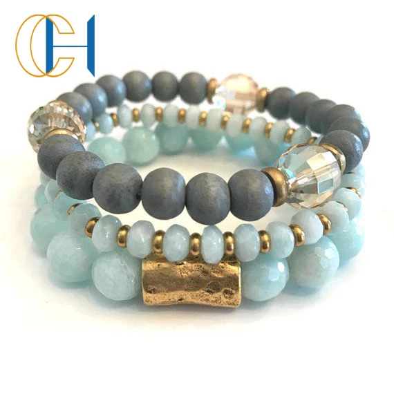 C&H Custom Fashion Custom Rhinestone Green Blue Charm Bracelet Crystal Beaded Bracelet