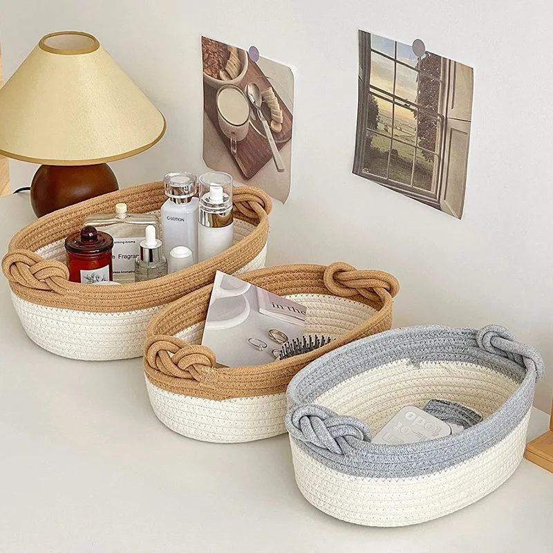 New Cotton Rope Woven Basket Shelf Gift Storage Box Organizing Linen Closet Organizers with Handles