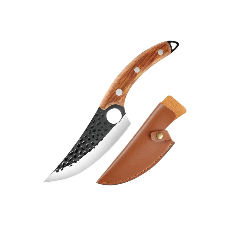 Meat Cleaver Knife Hand Forged Boning Knife chef with Sheath Black Pakkawood Chef Knives for Kitchen, Camping,BBQ