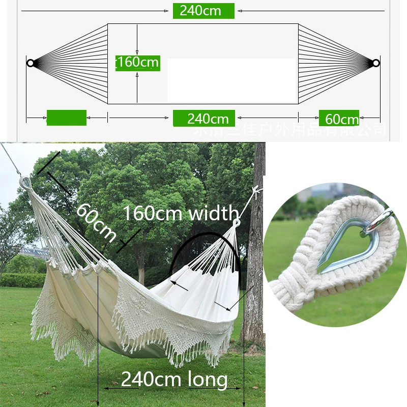 
handmade double hanging tree Bohemian Indoor White Tassel cotton rope fabric beadh fringe macrame swing hammock 