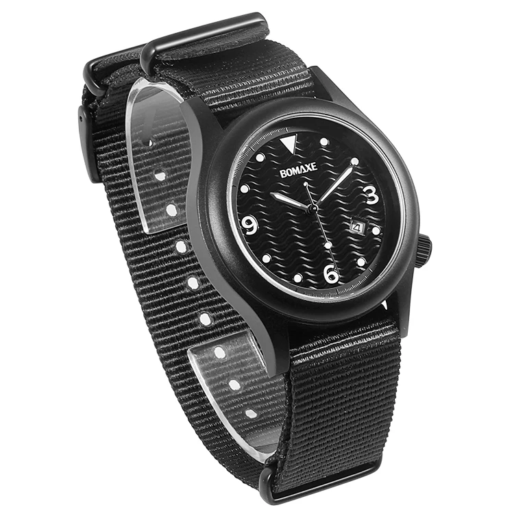 BOMAXE Black Round Case With hip hop Accuracy Solar Watch Movement For Men Sport Watch Analog Function Solar Watch