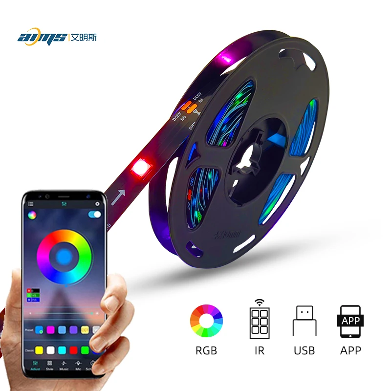DC5V built-in IC multi-color Christmas lamp led light 18leds BT APP music IR 38 keys remote control IP65 waterproof 5M strip set