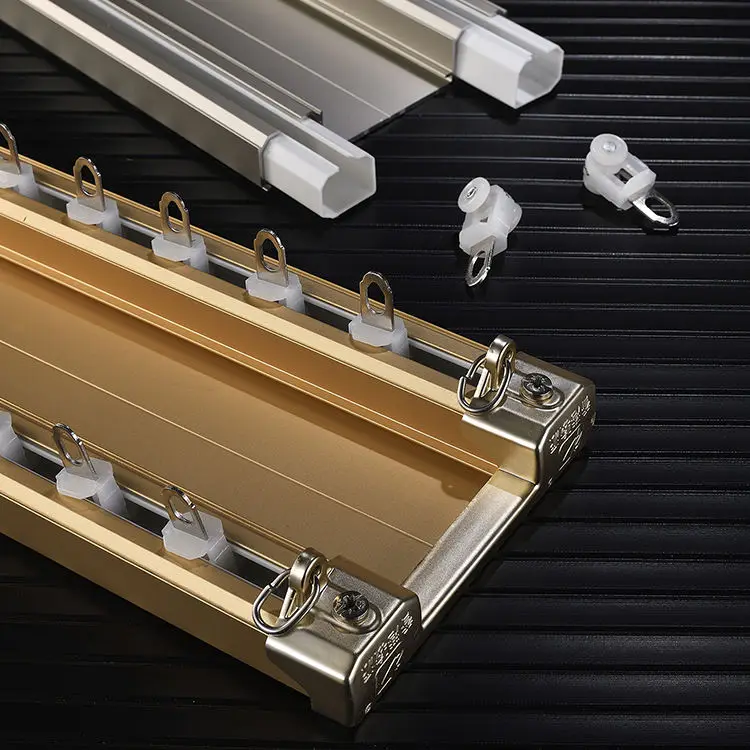 Factory Price White And Champagne Hotel Heavy Duty Double Curtain Rails Project Ceiling Curved Double Curtain Track