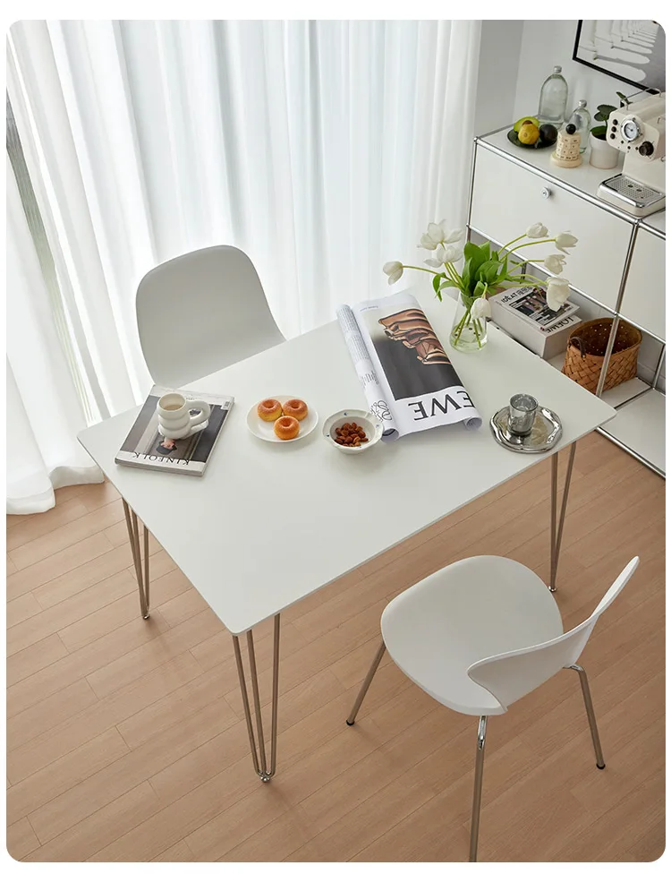 Nordic modern minimalism MDF rectangle chrome gold metal legs coffee study dining table for dining room study room