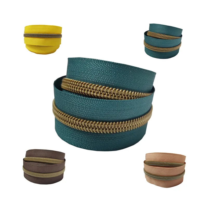 #5  antique brass   nylon zipper  long chain roll zippers manufacturer