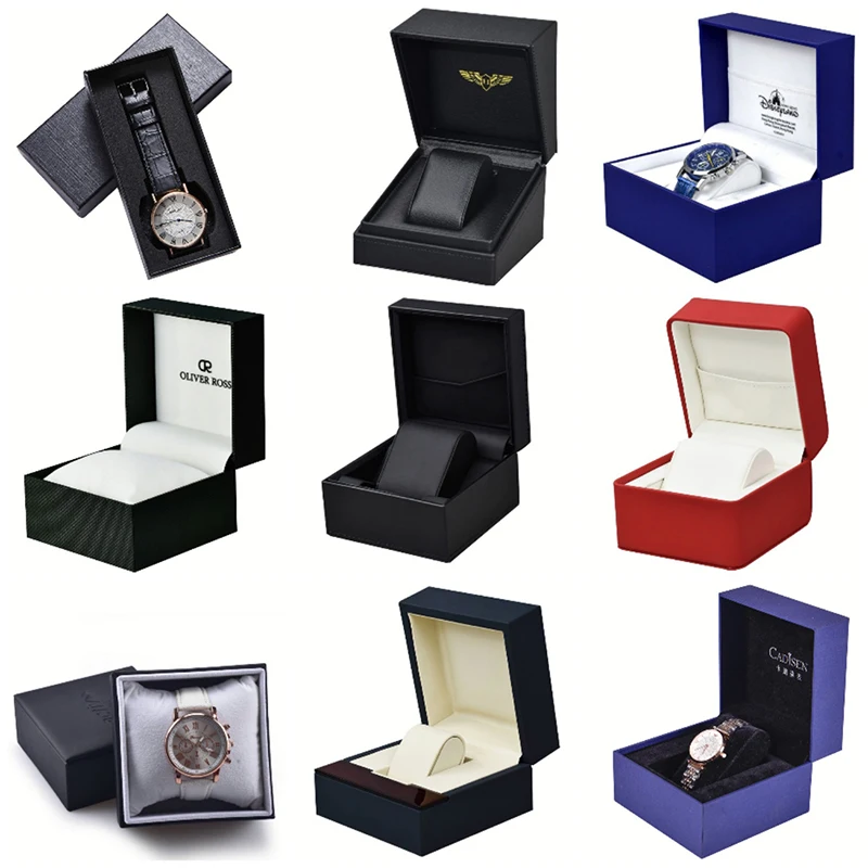 Custom logo single cardboard smart leather band watch box long watch packing box with EVA foam insert