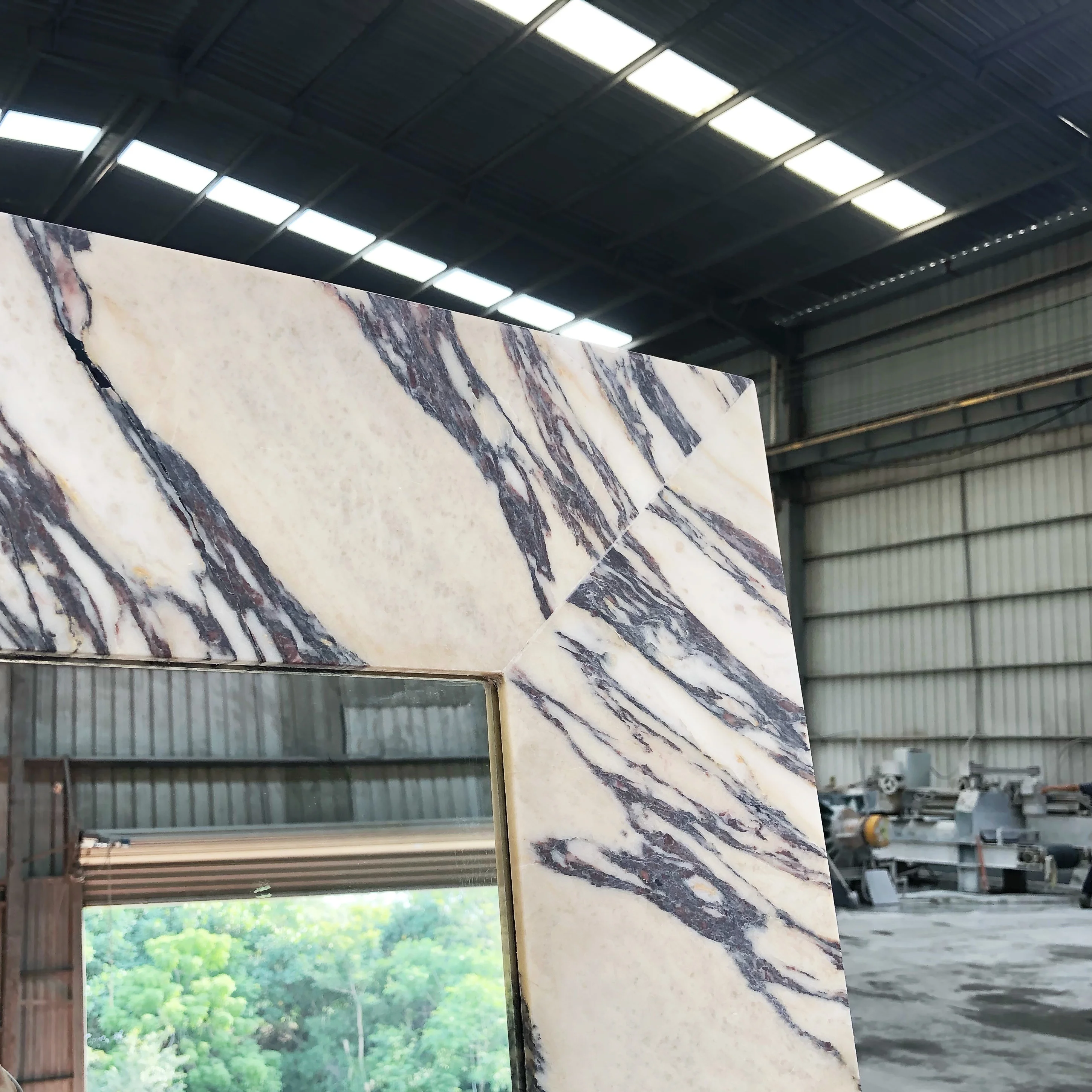 SHIHUI Custom Rectangle Shape Calacatta Viola Marble Framed Long Full Length Body Wall Dressing Standing Decor Glam Floor Mirror