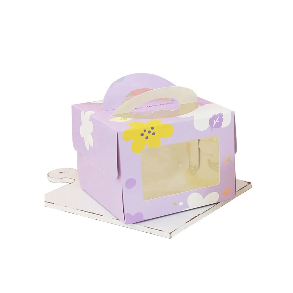 Custom Logo Beautiful Printing Paper Boxes For Cakes Cookie Cupcake bread Packaging Open window with handle