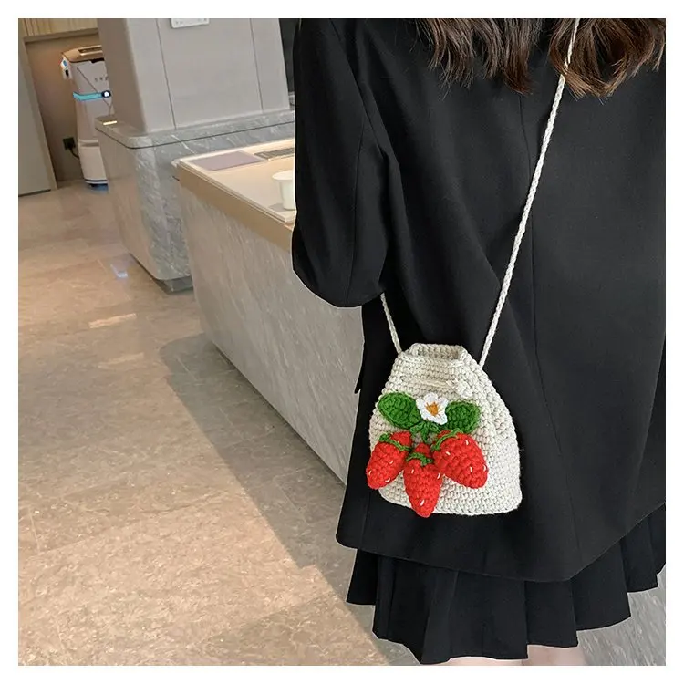 fashion wholesale handmade weave cute handbag crossbody or single shoulder strawberry knitting crochet bag purse for women girl