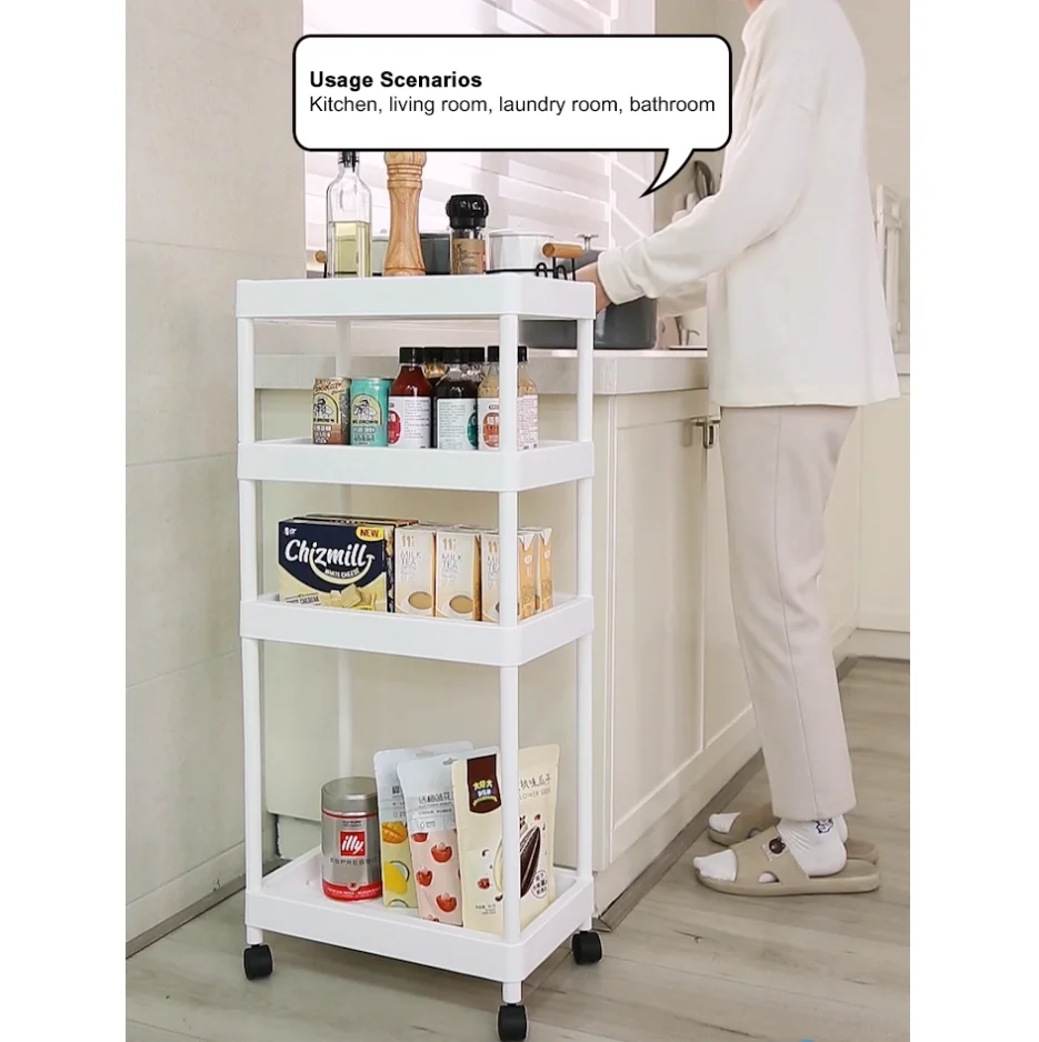Plastic kitchen tool 4-tier wheels rotating salon hair color tube flower spray bottle narrow space storage holders & racks