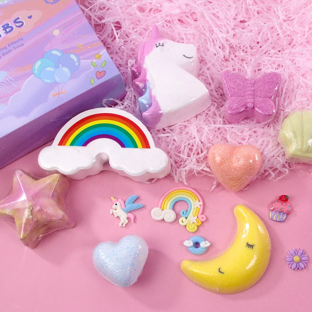 Лидер продаж, Рождественский подарочный набор, сделанные на заказ натуральные веганские красочные Бомбочки для ванны, роскошная Радужная бомбочка для ванны