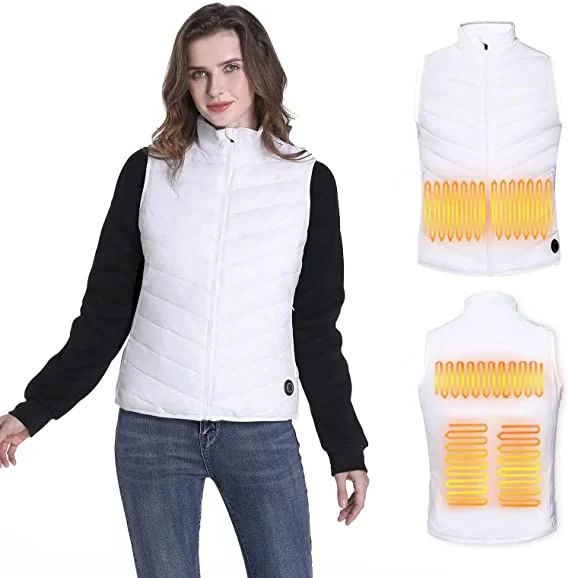 Women Winter White color USB Battery Powered Quilted Heated Vest Sleeveless Jacket