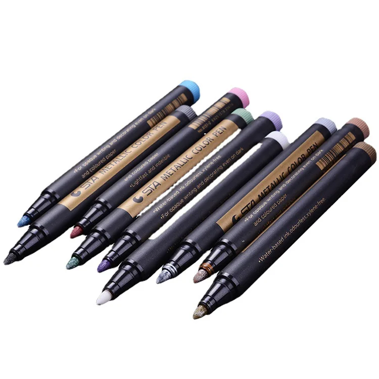 STA 8151 color metallic  marker DIY album 10 color writing  ceramic tempered glass disc  black paper jam metal marker pen