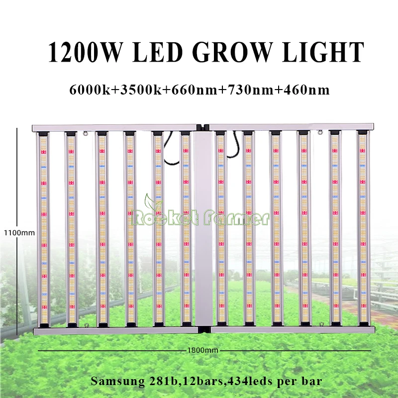 Commercial Yield Mega Eco Enfold 12 Strips Dimmable Grow Lamp Full Spectrum LM301 Bar 1200w LED Grow Light for Indoor Plants