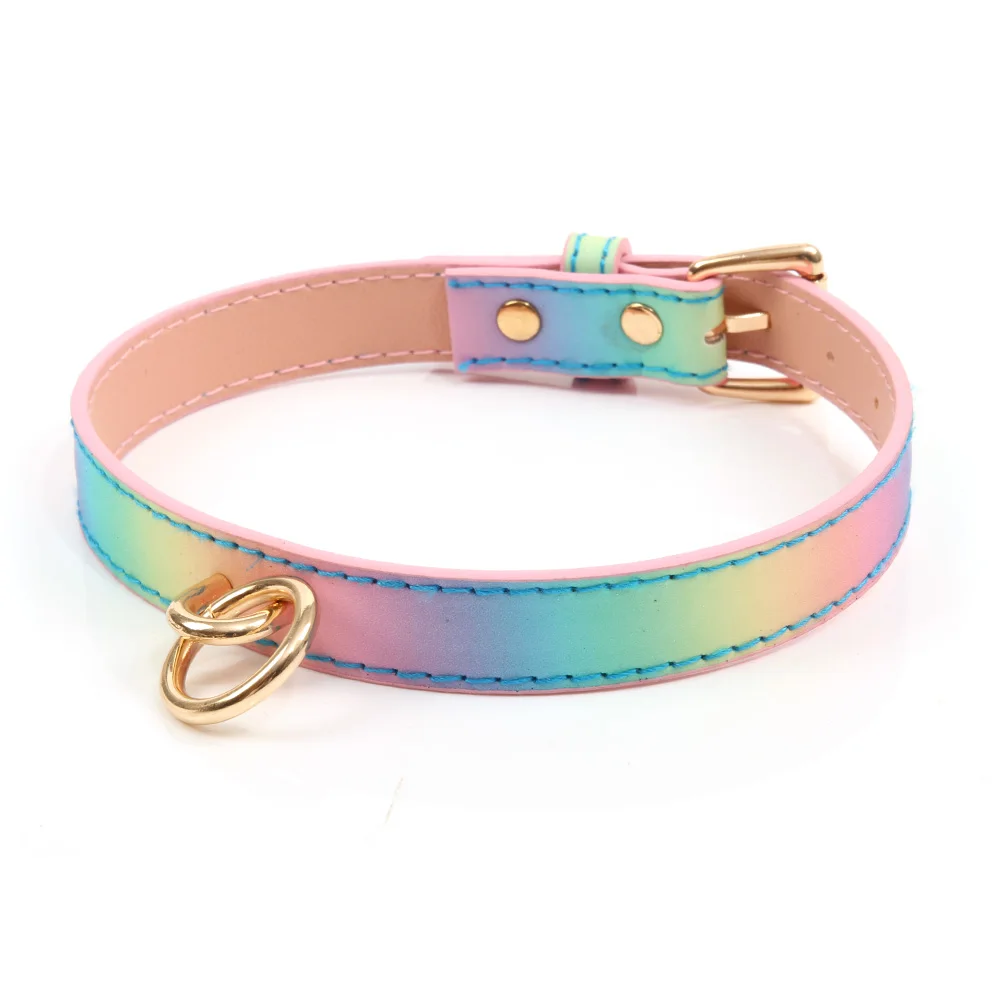 Bdsm Rainbow leather Bondage Sex Collar Traction Rope Chain Leash Adult Game Dog chain punish Neck Collar