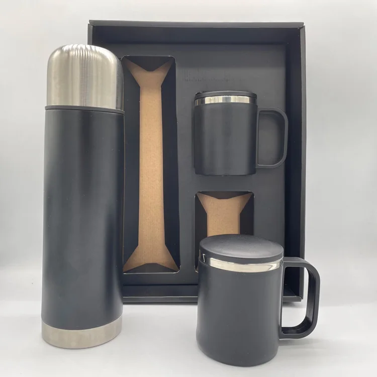 Лидер продаж 2021, рекламный подарок, Спортивная бутылка для воды из нержавеющей стали и подарочный набор с двумя чашками, вакуумная колба с пулями, подарочные наборы