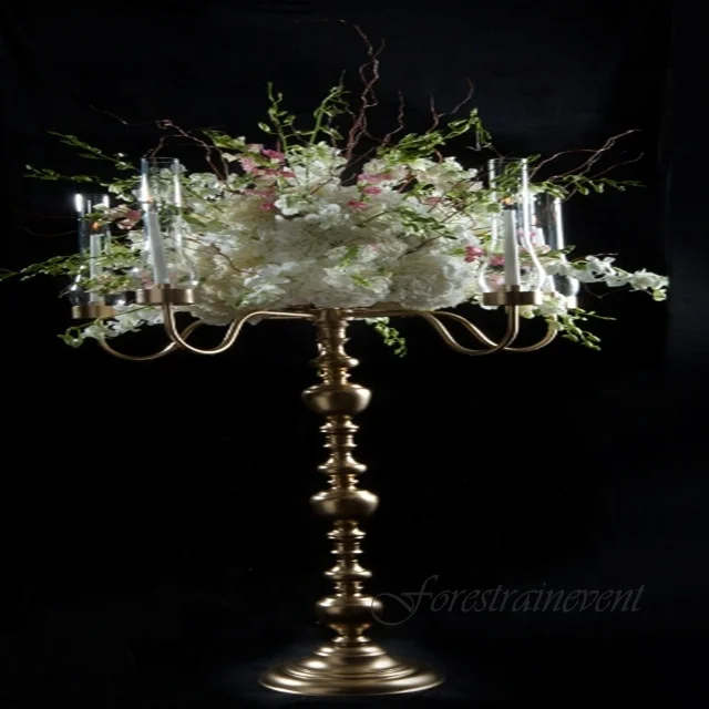 Wedding Decoration Centerpieces Flower Stand Tabletop Decoration Gold Centrepiece Metal Candelabras Gold Pillar Candle Holders