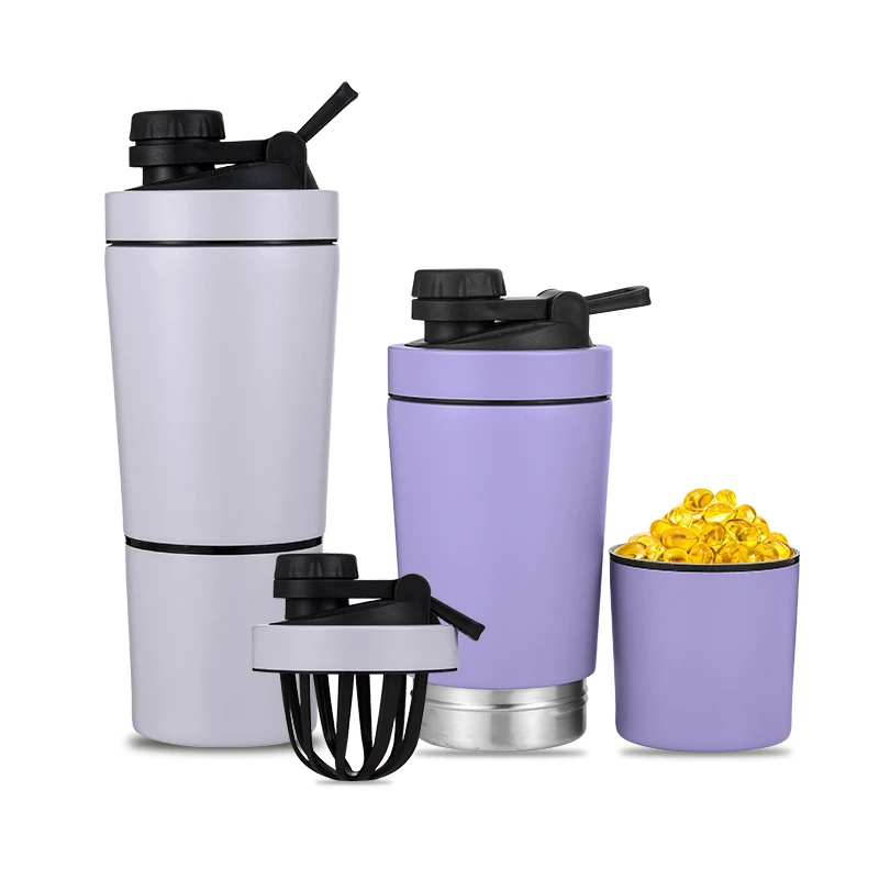 New Design Protein Shaker Bottles Double Layer Muti-Functional Protein Second Layer BPA free Stainless Steel Shaker Bottle