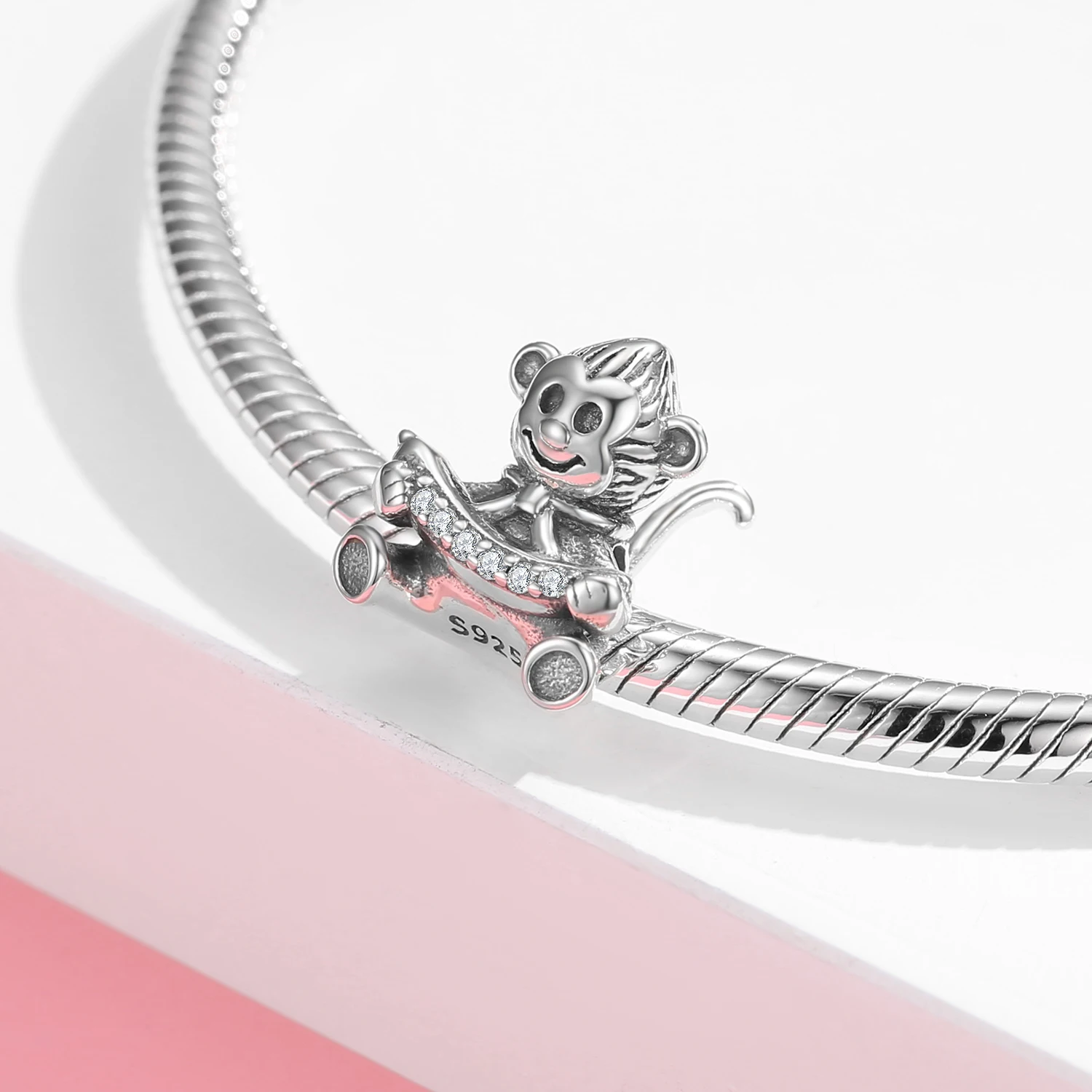 925 Sterling Silver New Trendy Charm Monkey holding a banana with clear zircon Fit Original Bracelet Jewelry Making Women Gifts