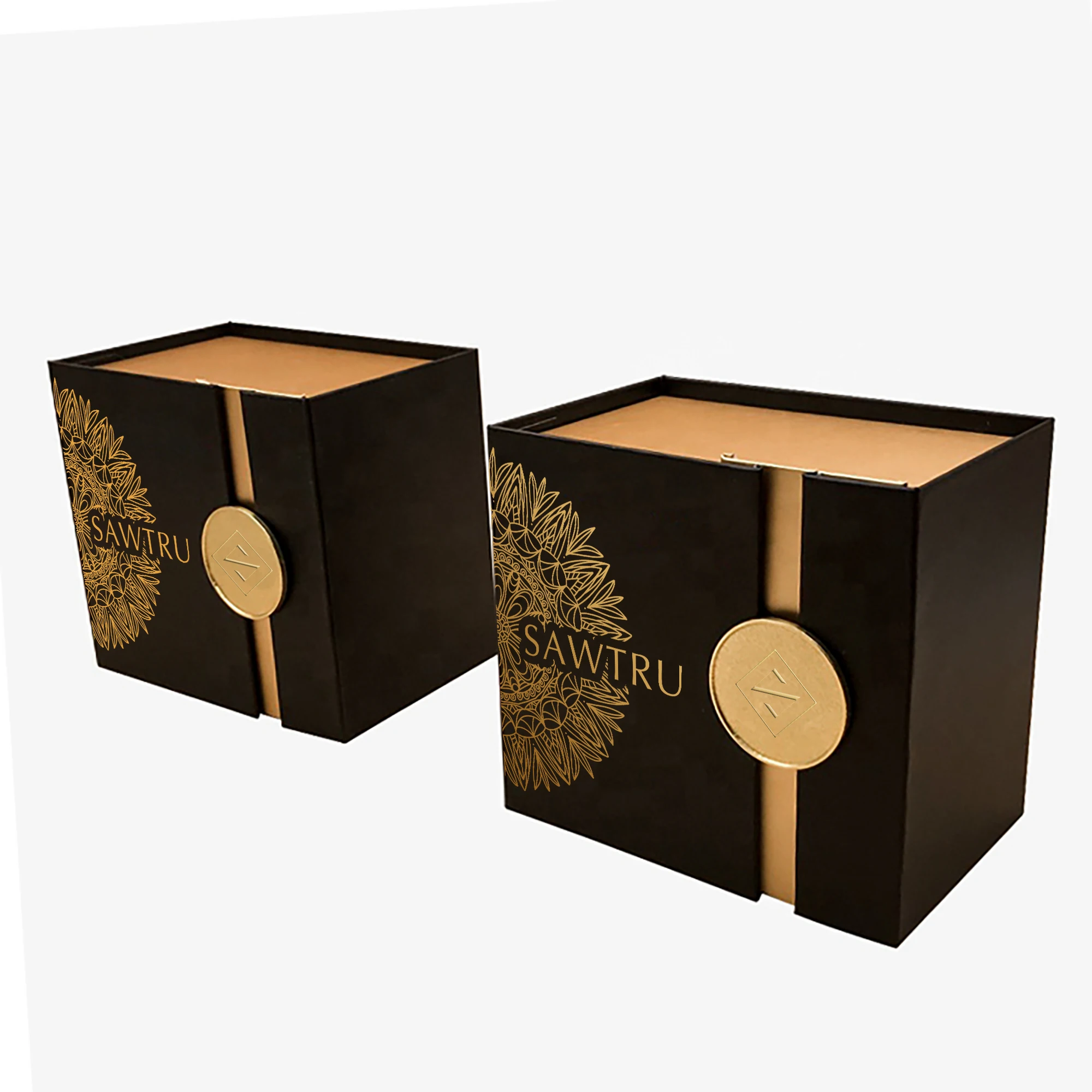 Two Doors Opened Black Paper Rigid Cardboard Packaging Magnetic Closure Packaging Magnetic Closure Gift Box For Cosmetic