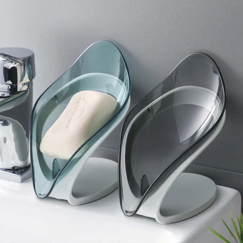 Modern Leaf-Shaped Wall-Mounted Soap Box Holder Free Suction Cup for Leaching Soap for Bathroom or Toilet Use